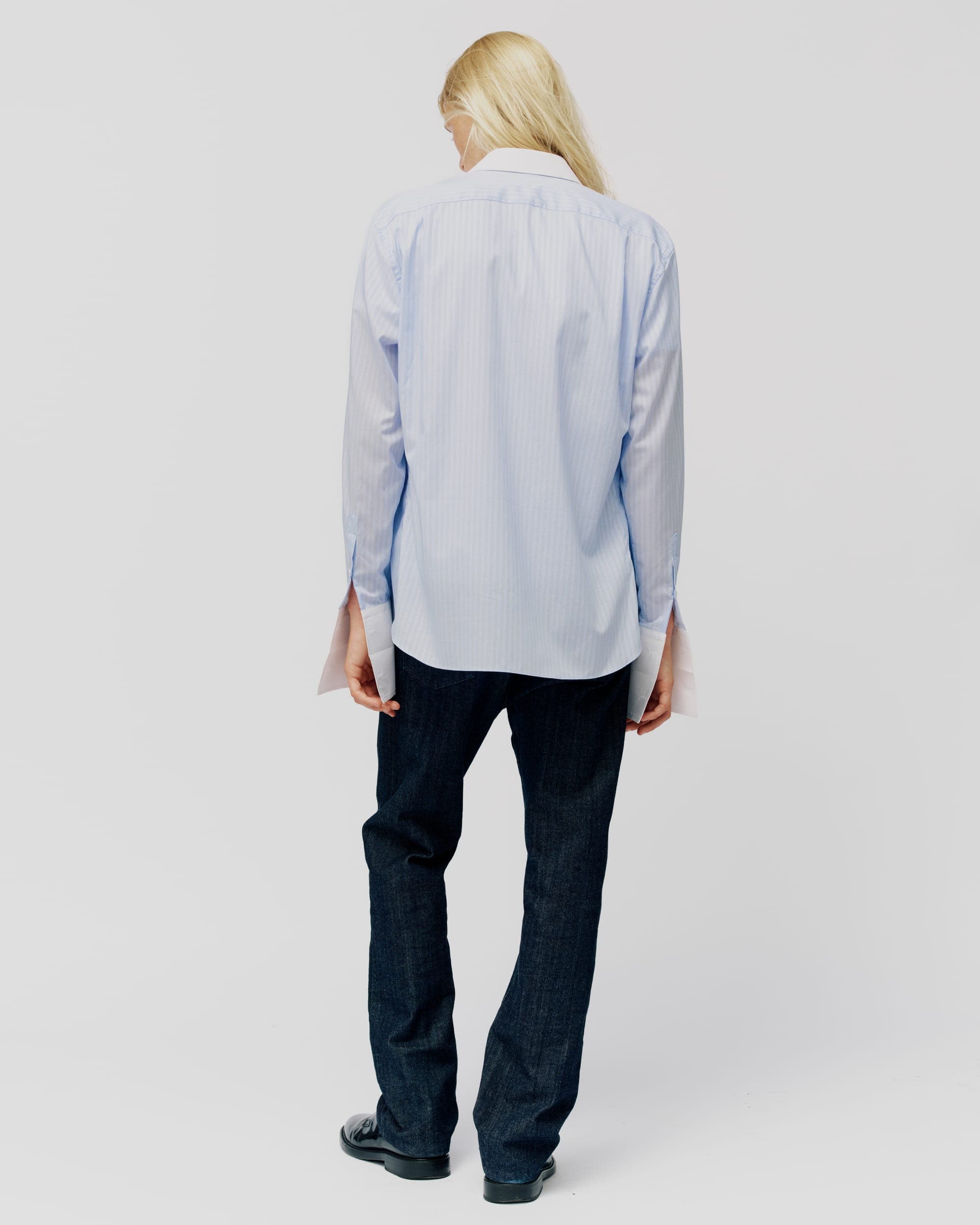 CONTRAST COLLAR SHIRT IN BLUE STRIPE, view 4