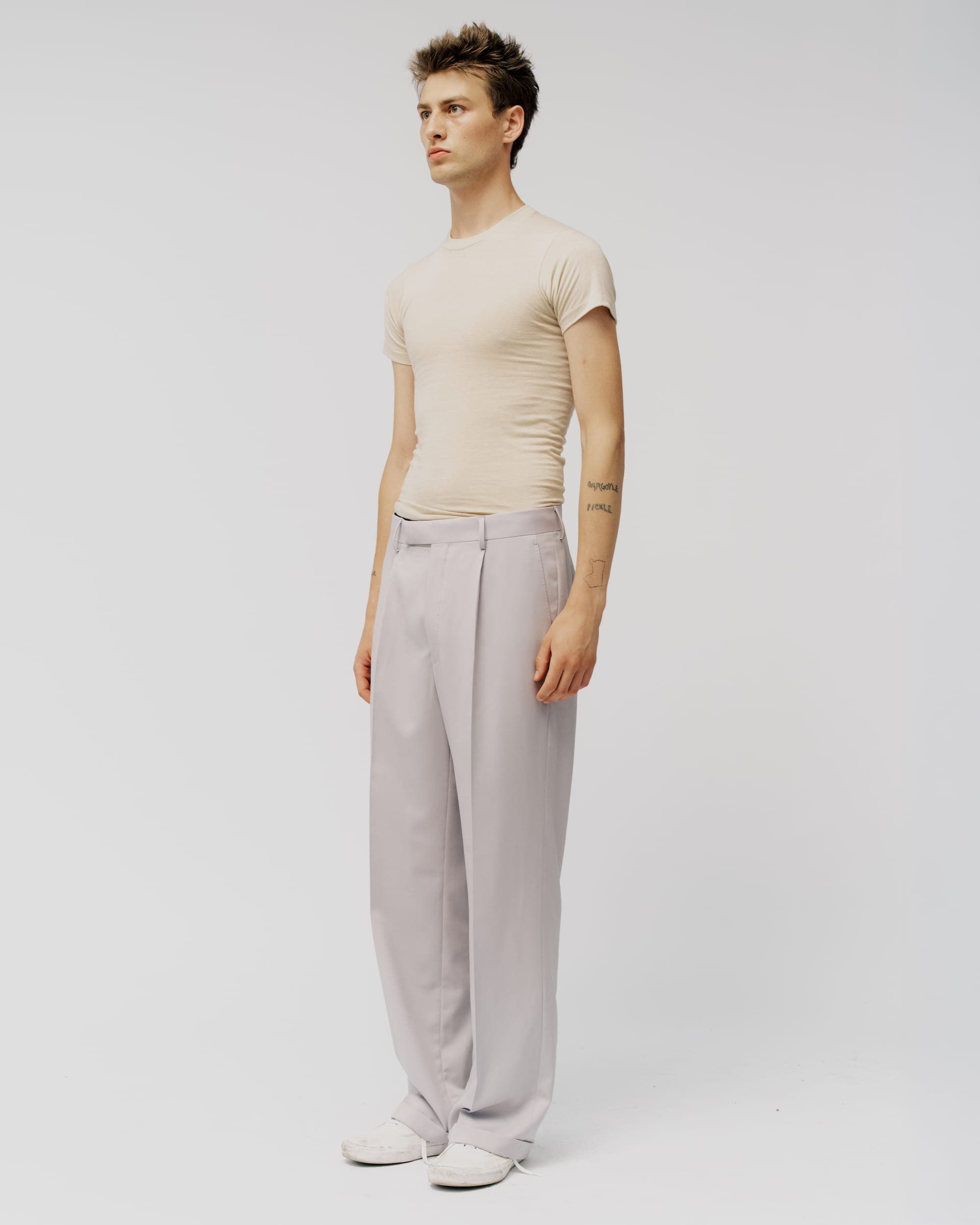 STONE GREY GABARDINE TROUSERS, view 3