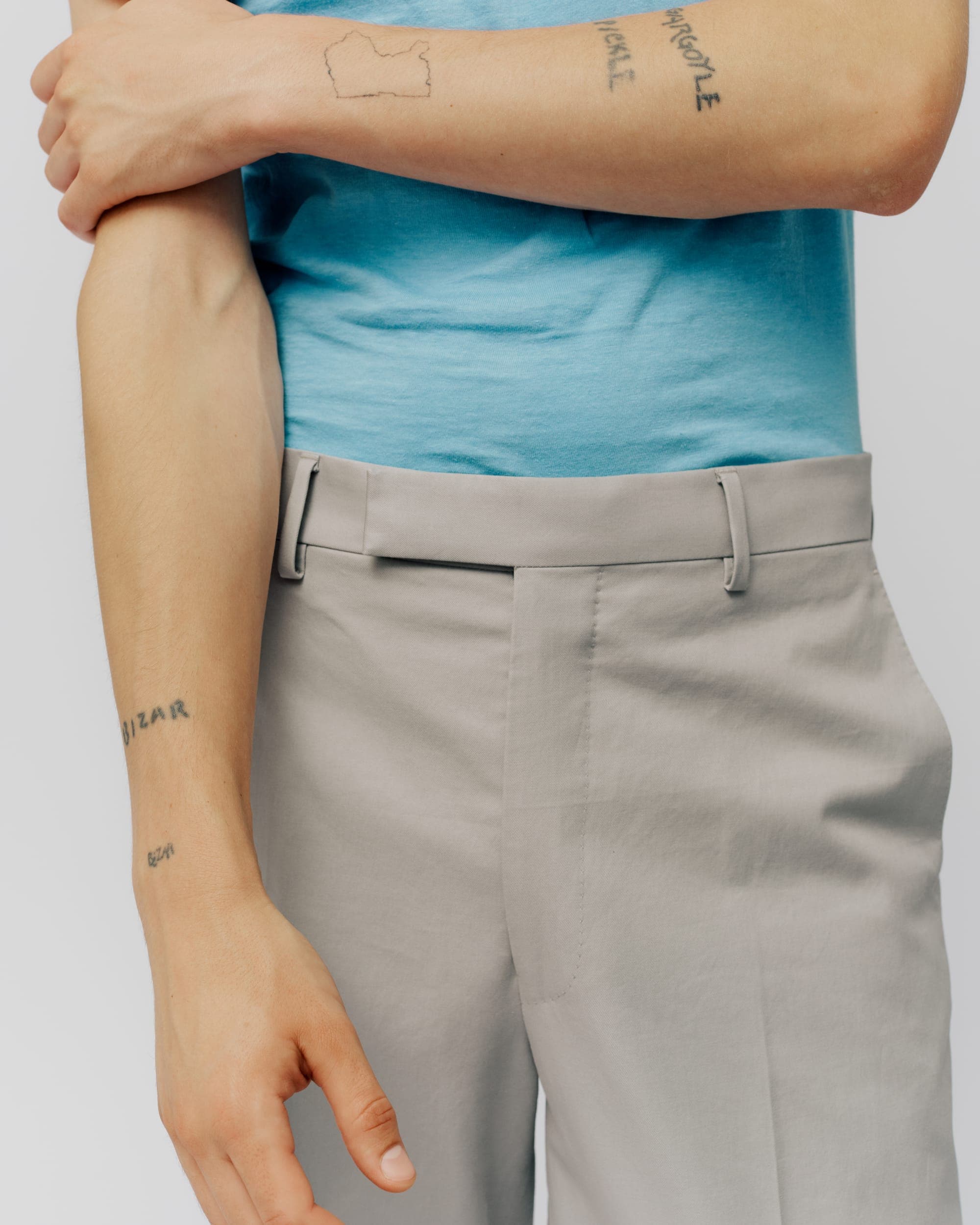 LIGHT GREY COTTON TROUSERS, view 3