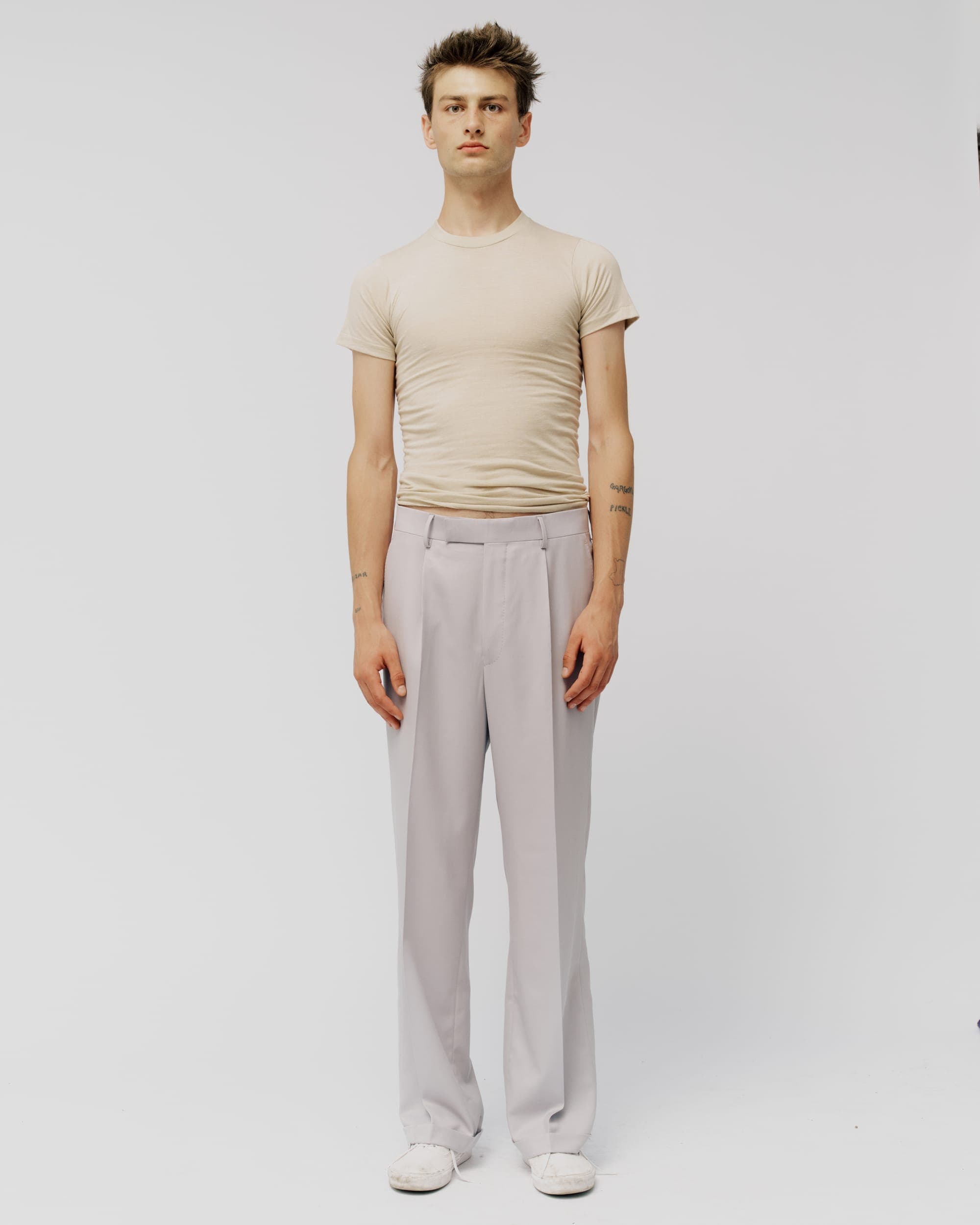 STONE GREY GABARDINE TROUSERS