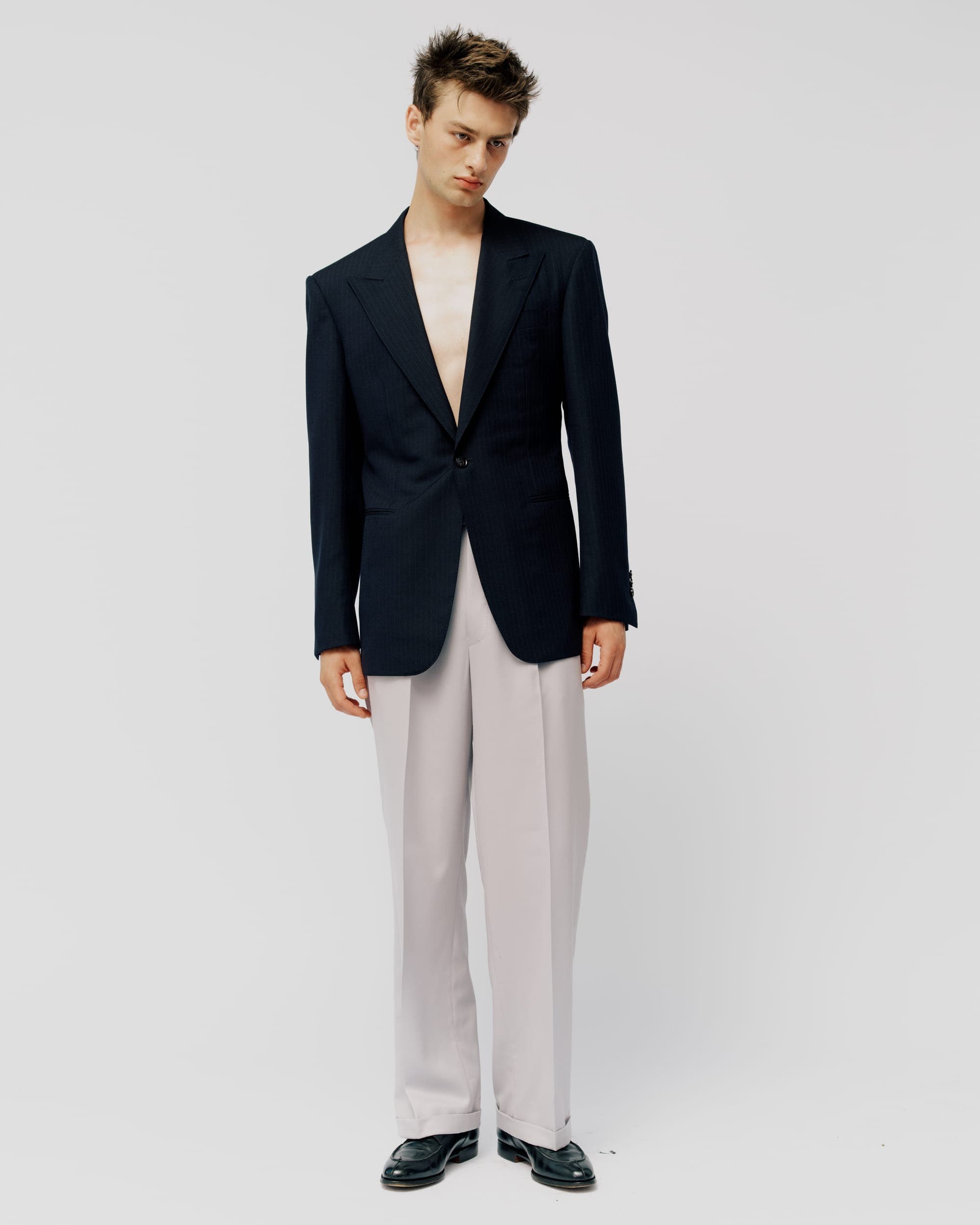DARK NAVY JACKET WITH GREY PINSTRIPE